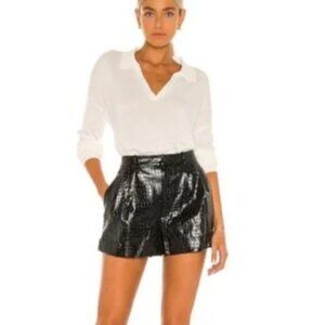 Alice + Olivia Black Croc Embossed Leather Shorts